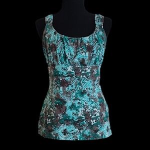Ann Taylor Teal and Gray Patterned Tank Top